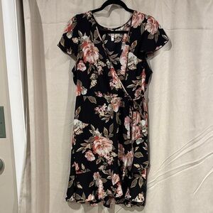 Xhilaration Floral Wrap Dress - Black and Pink XL